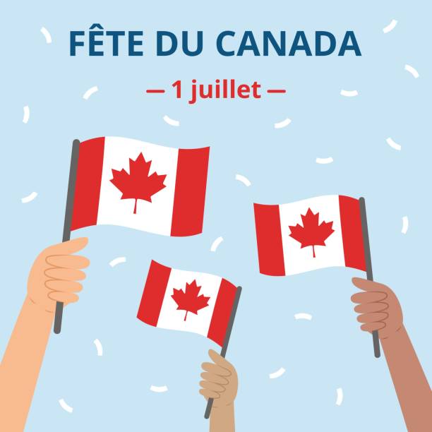 istock Canada Day (Fête du Canada) banner. Template with diverse hands holding Canadian flags. Canadian people celebrating national holiday. 2155143982