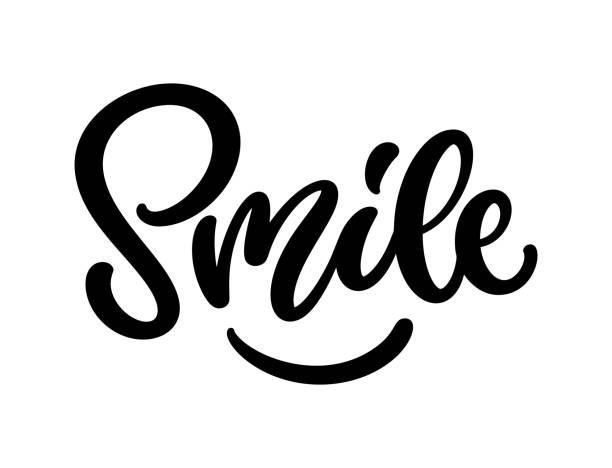 ilustraciones, imágenes clip art, dibujos animados e iconos de stock de sonrisa, composición de letras de caligrafía dibujada a mano. diseño moderno de texto con pincel escrito a mano. - sonrisa