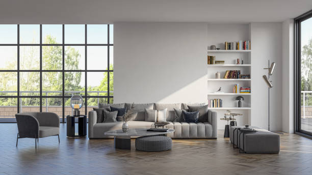 istock Large luxury modern bright interiors Living room mockup illustration 3D rendering image 2155145960