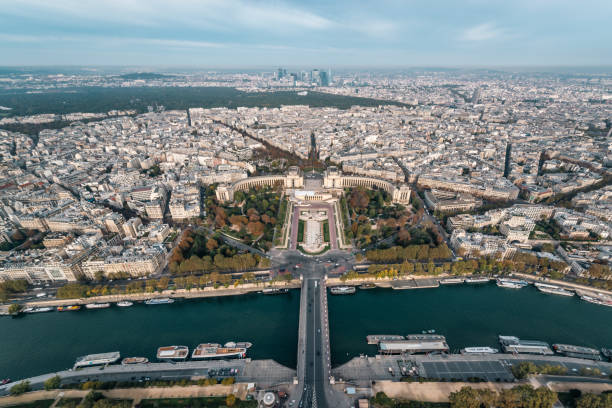 Aerial View of Paris from the Eiffel Tower with Palais de Chaillot and La Defense Quarter in thebackground