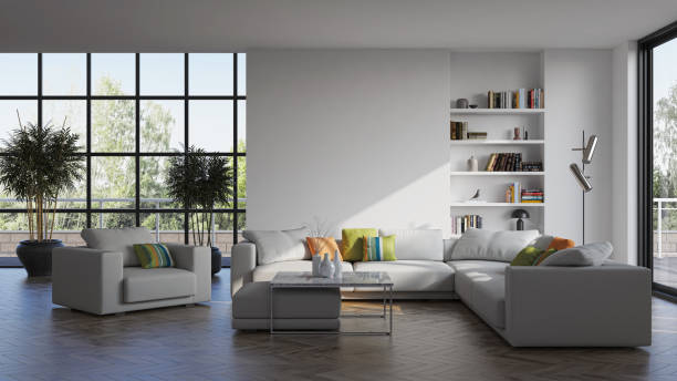 istock Large luxury modern bright interiors Living room mockup illustration 3D rendering image 2155145989