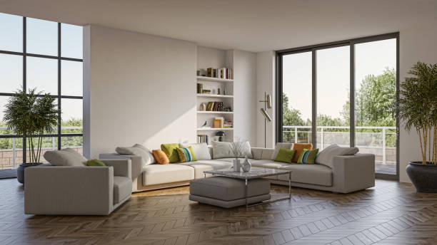 istock Large luxury modern bright interiors Living room mockup illustration 3D rendering image 2155145996
