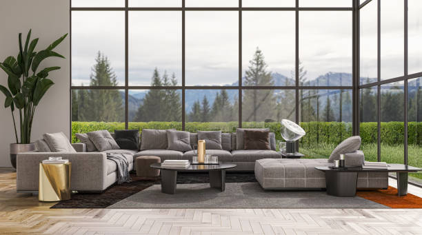istock Large luxury modern bright interiors Living room mockup illustration 3D rendering image 2155146011