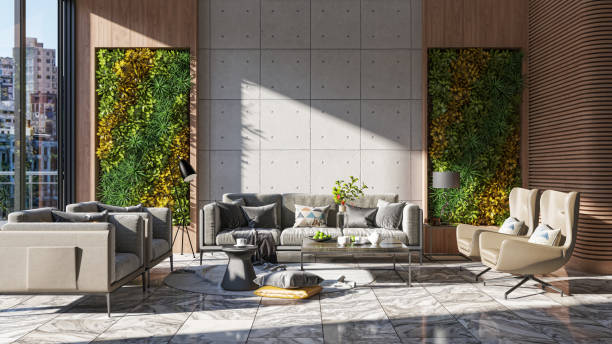 istock Large luxury modern bright interiors Living room mockup illustration 3D rendering image 2155146540