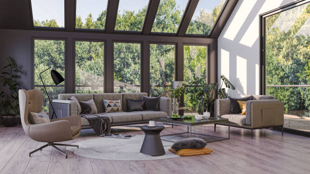 istock Large luxury modern bright interiors Living room mockup illustration 3D rendering image 2155146822