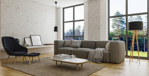 istock Large luxury modern bright interiors Living room mockup illustration 3D rendering image 2155147519