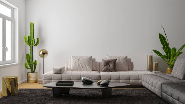 istock Large luxury modern bright interiors Living room mockup illustration 3D rendering image 2155149323