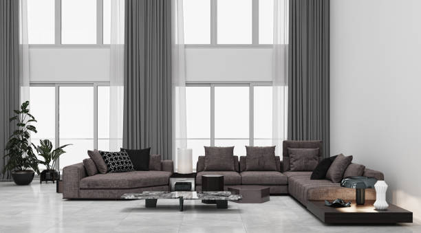 istock Large luxury modern bright interiors Living room mockup illustration 3D rendering image 2155149570