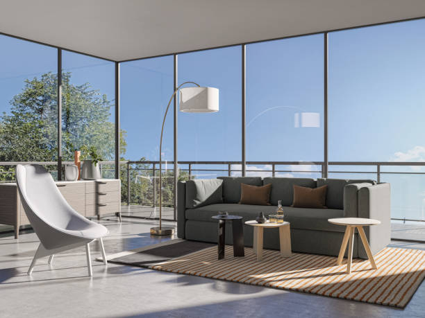 istock Large luxury modern bright interiors Living room mockup illustration 3D rendering image 2155149693