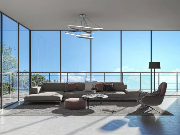 istock Large luxury modern bright interiors Living room mockup illustration 3D rendering image 2155149703