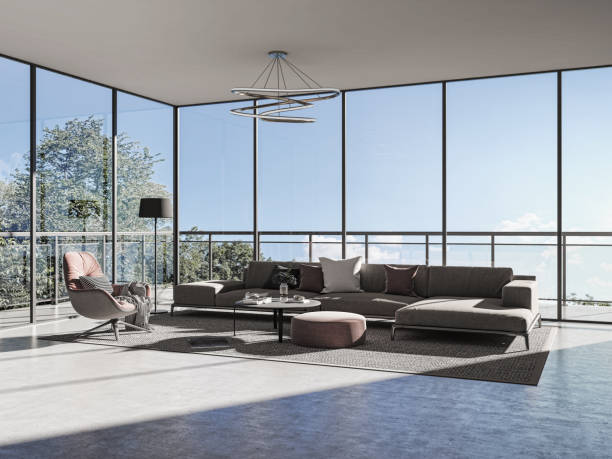 istock Large luxury modern bright interiors Living room mockup illustration 3D rendering image 2155149713