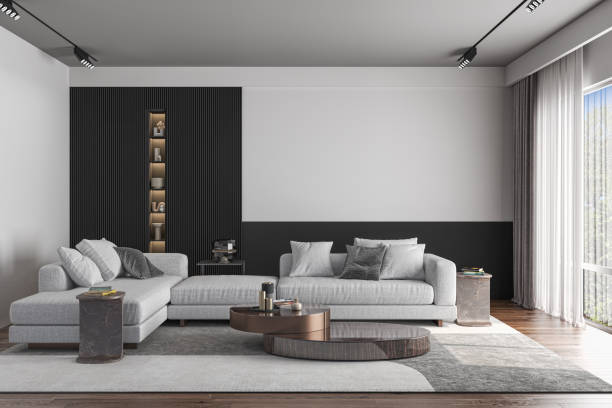 istock Large luxury modern bright interiors Living room mockup illustration 3D rendering image 2155149731