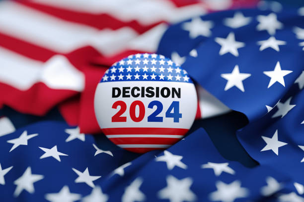 Decision 2024 Printed Badge On Over American Flag