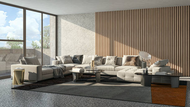 istock Large luxury modern bright interiors Living room mockup illustration 3D rendering image 2155151908