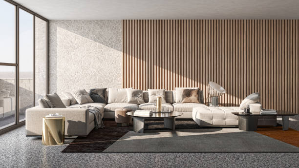 istock Large luxury modern bright interiors Living room mockup illustration 3D rendering image 2155151929