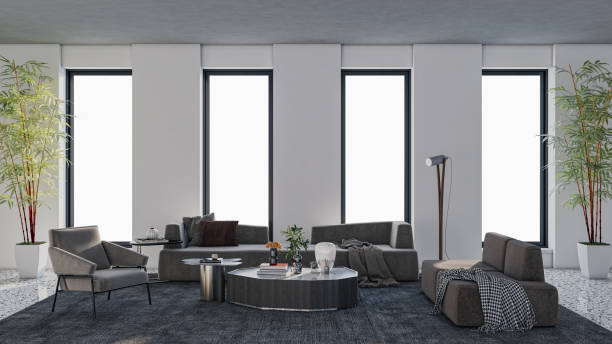 istock Large luxury modern bright interiors Living room mockup illustration 3D rendering image 2155152107