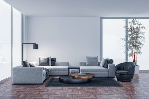 istock Large luxury modern bright interiors Living room mockup illustration 3D rendering image 2155152147