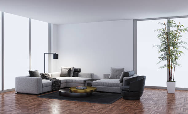 istock Large luxury modern bright interiors Living room mockup illustration 3D rendering image 2155152153