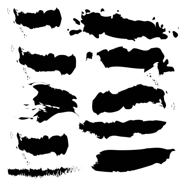 istock Black paint backgrounds and splatters, Black pen marker shapes, Paint brush strokes, Various width brush strokes, Grunge black paint marker strokes vector 2155152441