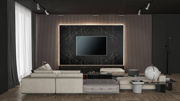 istock Large luxury modern bright interiors Living room mockup illustration 3D rendering image 2155153802
