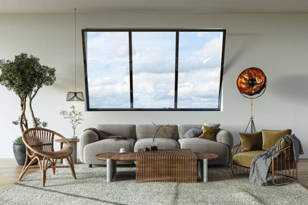 istock Large luxury modern bright interiors Living room mockup illustration 3D rendering image 2155153816