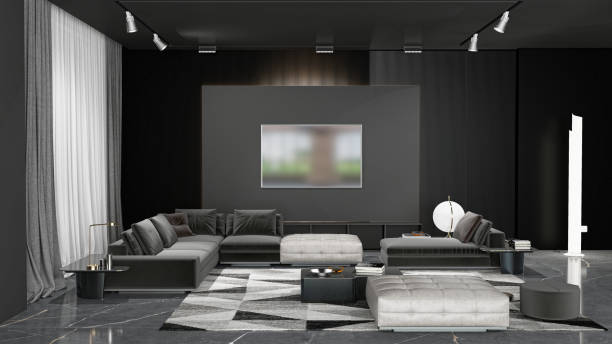 istock Large luxury modern bright interiors Living room mockup illustration 3D rendering image 2155153822