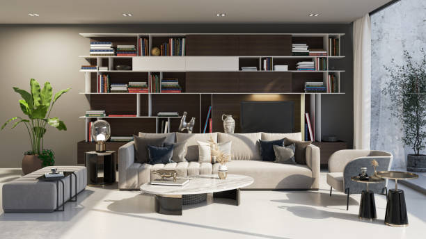 istock Large luxury modern bright interiors Living room mockup illustration 3D rendering image 2155153856