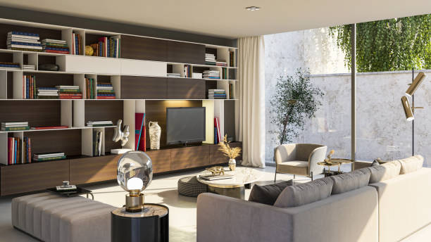 istock Large luxury modern bright interiors Living room mockup illustration 3D rendering image 2155153857