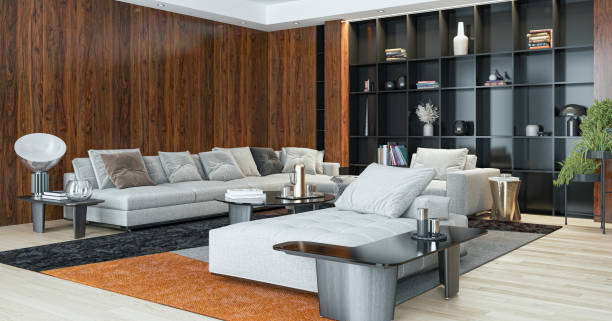 istock Large luxury modern bright interiors Living room mockup illustration 3D rendering image 2155154591
