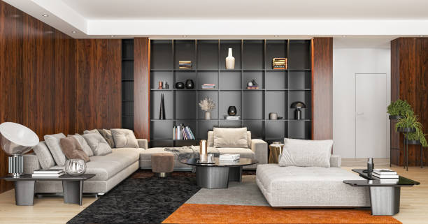 istock Large luxury modern bright interiors Living room mockup illustration 3D rendering image 2155154592
