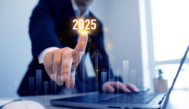 Increase arrow graph corporate business future growth year2025. New opportunity, challenge and strategy. New plans,goals and visions in business for new year 2025.
