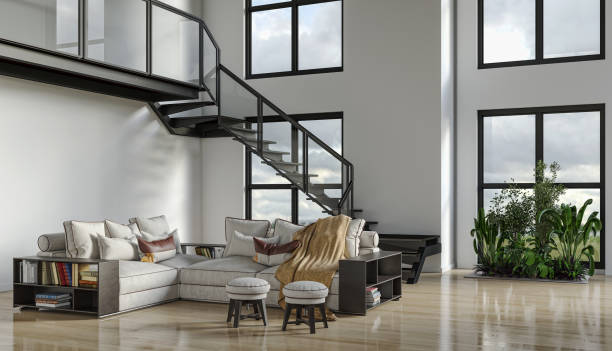 istock Large luxury modern bright interiors Living room mockup illustration 3D rendering image 2155157185