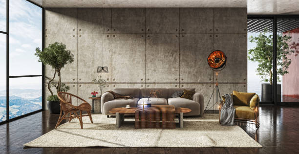 istock Large luxury modern bright interiors Living room mockup illustration 3D rendering image 2155157235