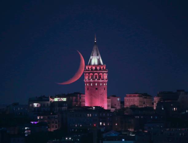 Istanbul taksim historical galata tower half moon crescent