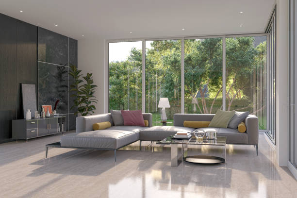 istock Large luxury modern bright interiors Living room mockup illustration 3D rendering image 2155163646