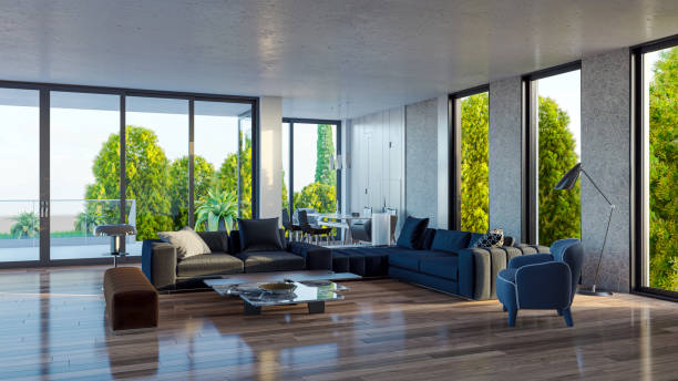 istock Large luxury modern bright interiors Living room mockup illustration 3D rendering image 2155163894
