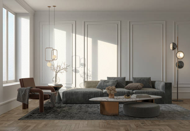 istock Large luxury modern bright interiors Living room mockup illustration 3D rendering image 2155164022
