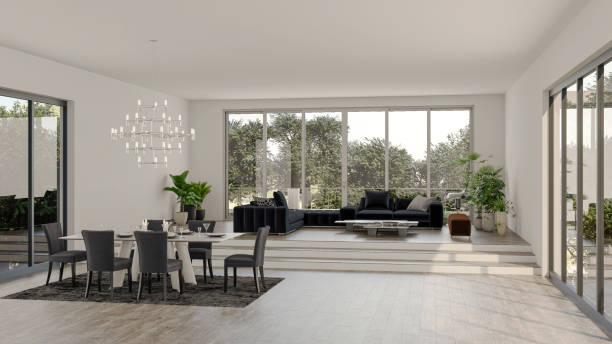 istock Large luxury modern bright interiors Living room mockup illustration 3D rendering image 2155164228