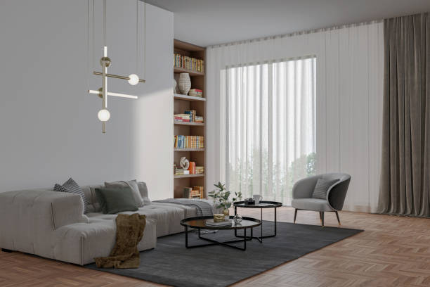 istock Large luxury modern bright interiors Living room mockup illustration 3D rendering image 2155164659