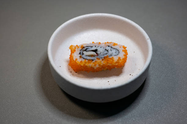 A close-up of sushi