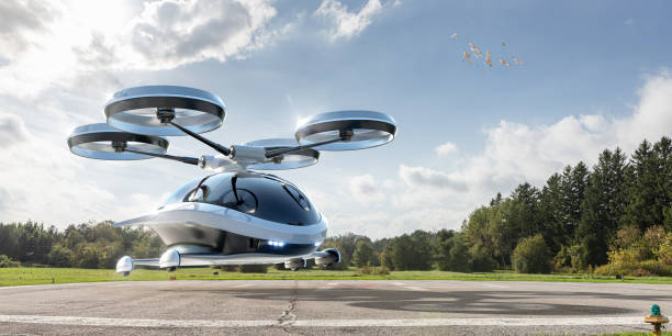 istock EVTOL Electric Vertical Take Off and Landing Aircraft Taking Off From Helipad 2155170986