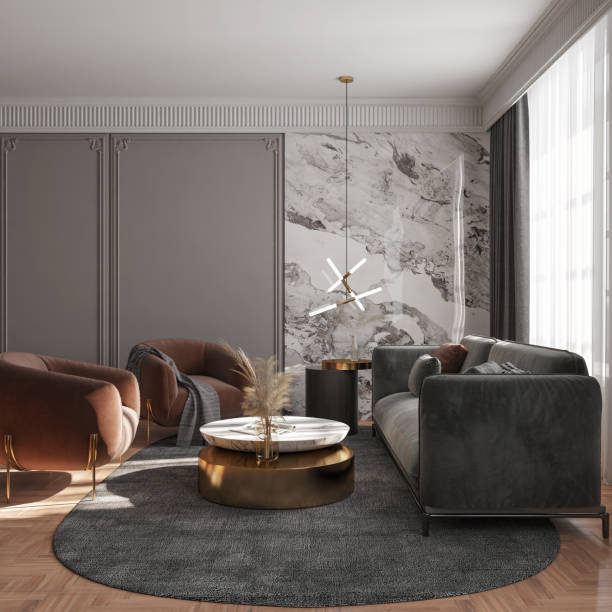 istock Large luxury modern bright interiors Living room mockup illustration 3D rendering image 2155176525