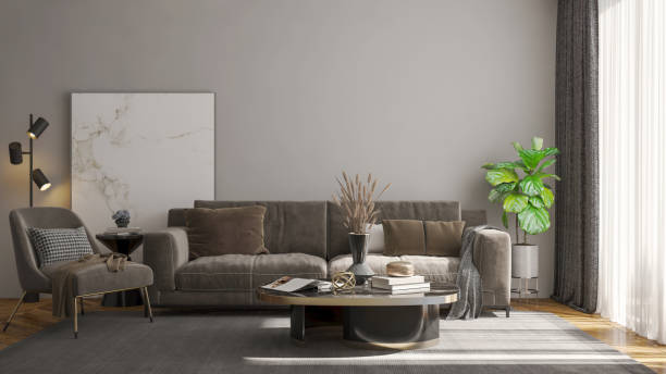 istock Large luxury modern bright interiors Living room mockup illustration 3D rendering image 2155176563