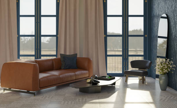istock Large luxury modern bright interiors Living room mockup illustration 3D rendering image 2155176956