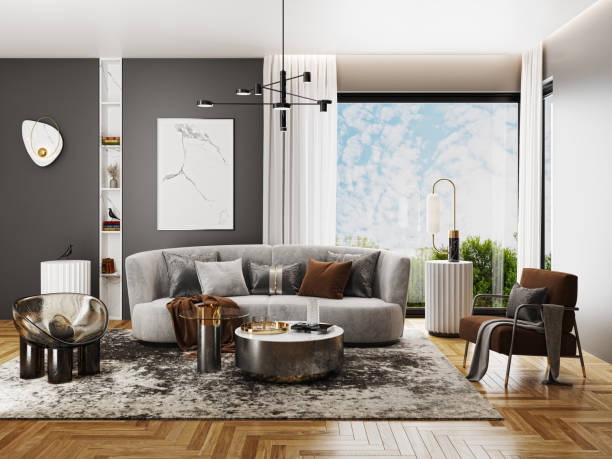 istock Large luxury modern bright interiors Living room mockup illustration 3D rendering image 2155179513