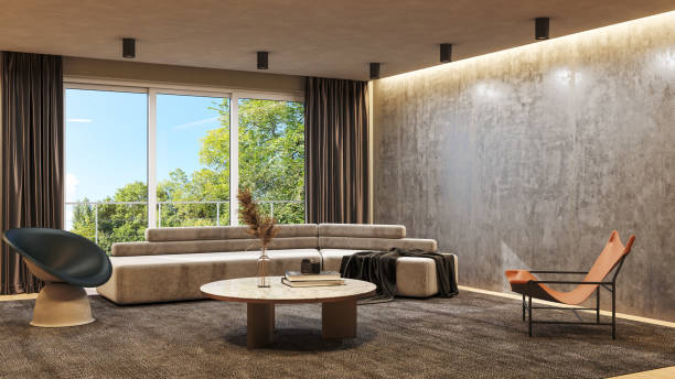 istock Large luxury modern bright interiors Living room mockup illustration 3D rendering image 2155179556