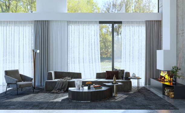 istock Large luxury modern bright interiors Living room mockup illustration 3D rendering image 2155179789