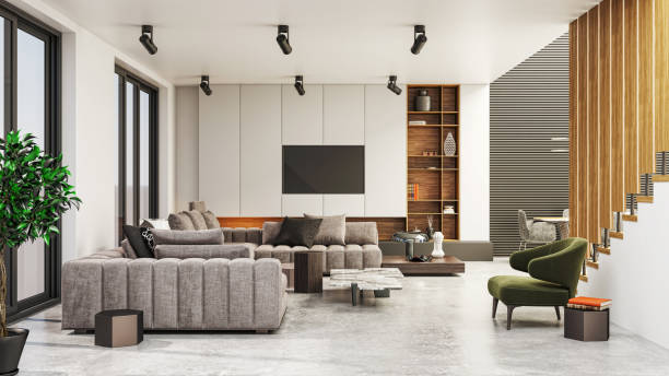 istock Large luxury modern bright interiors Living room mockup illustration 3D rendering image 2155179938