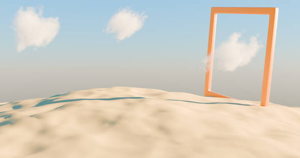 istock An empty wooden frame stands on a sandy landscape under a clear sky with a few clouds.3d rendering 2155179944
