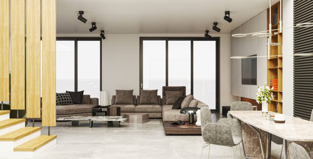 istock Large luxury modern bright interiors Living room mockup illustration 3D rendering image 2155179965